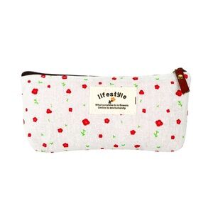 White Countryside Flower Pencil/Glasses Case Makeup Bag NWT